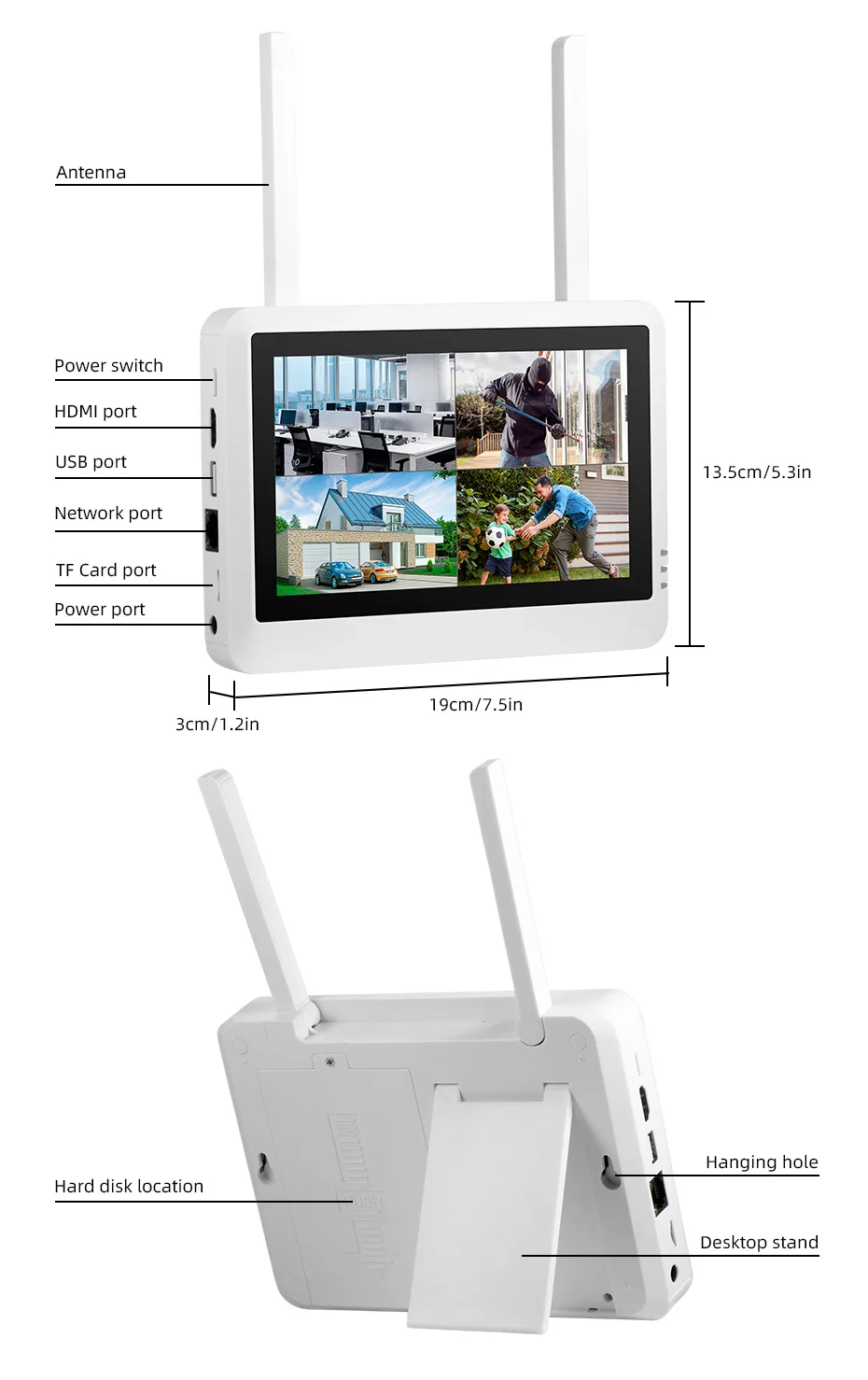 FUERS 7 inch NVRScreen 8CH Wireless NVR Security Outdoor Camera WIFI System Kit H.265 Surveillance CCTV Audio Video Recorder