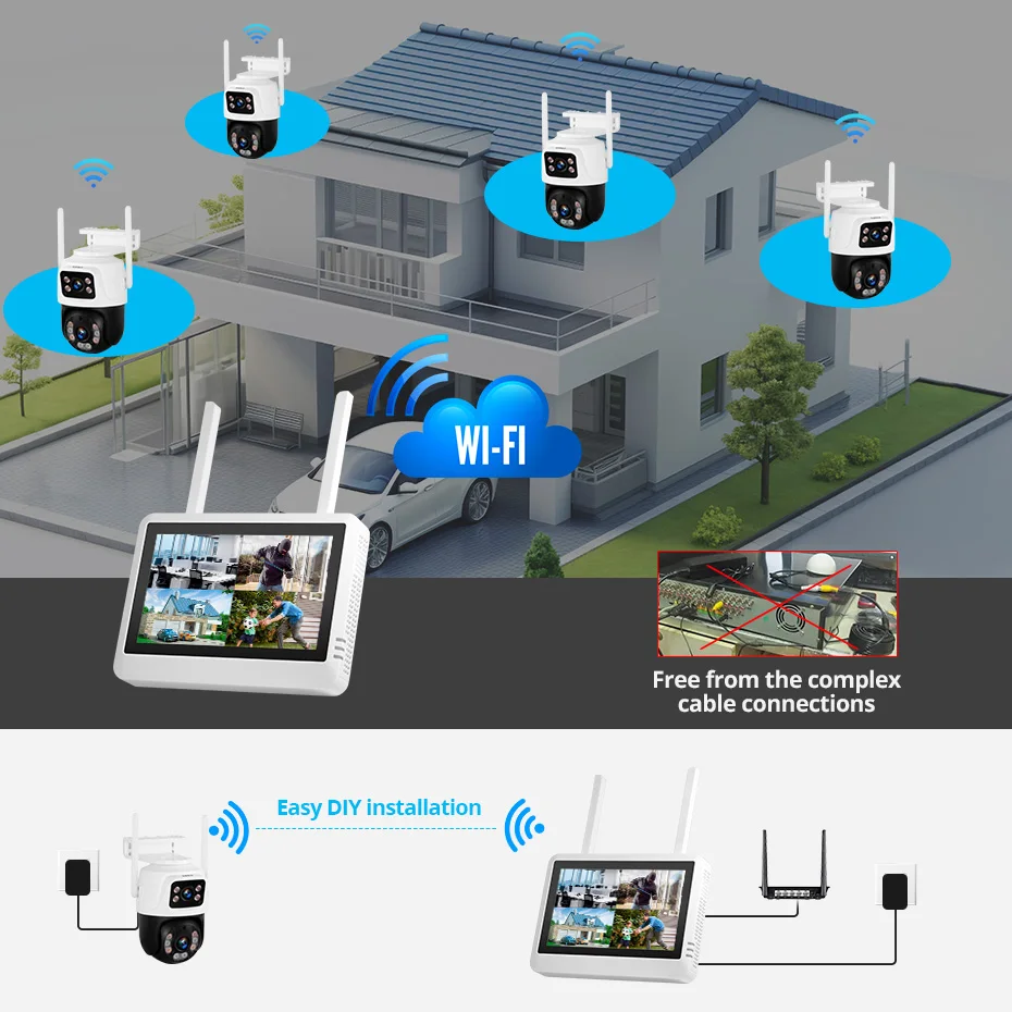KERUI Wireless 6MP Dual Lens WIFI IP Camera 8CH NVR 7-inch LCD Screen Video Recorder  Home Security Camera System Surveillance