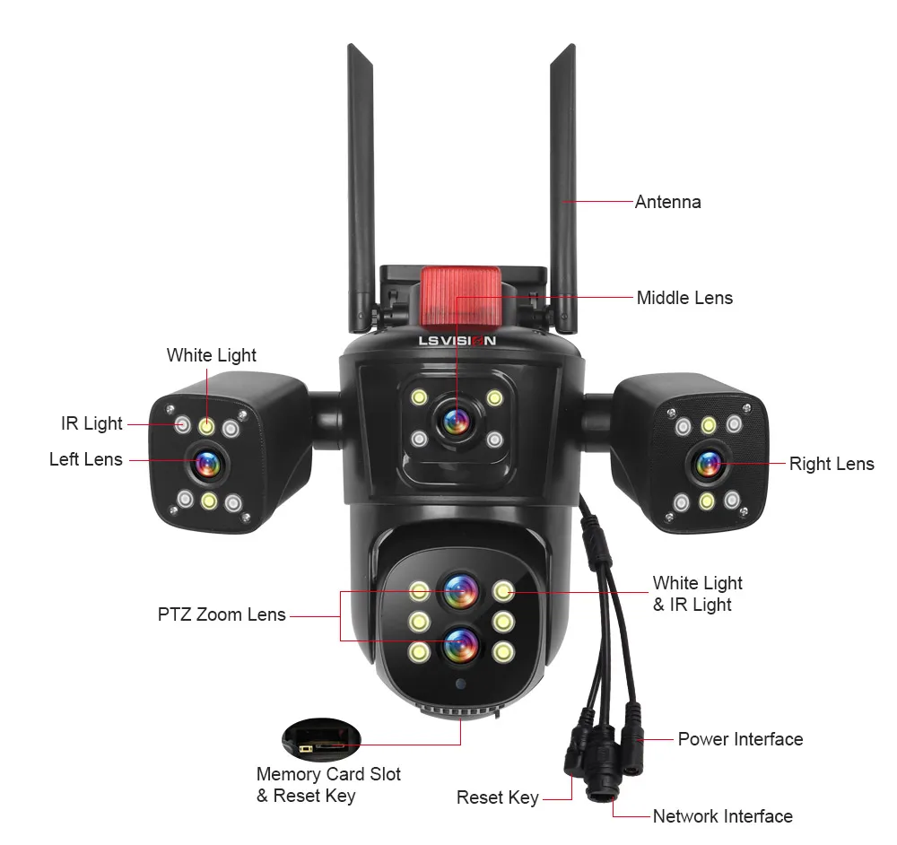 LS VISION 20MP Wifi Surveillance Camera 10X Zoom 4*Screens Outdoor Wireless Security Cameras 10k Human Detection Auto Tracking