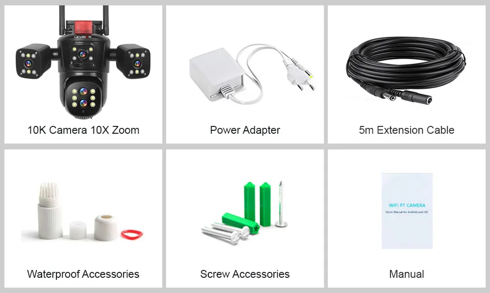 LS VISION 20MP Wifi Surveillance Camera 10X Zoom 4*Screens Outdoor Wireless Security Cameras 10k Human Detection Auto Tracking