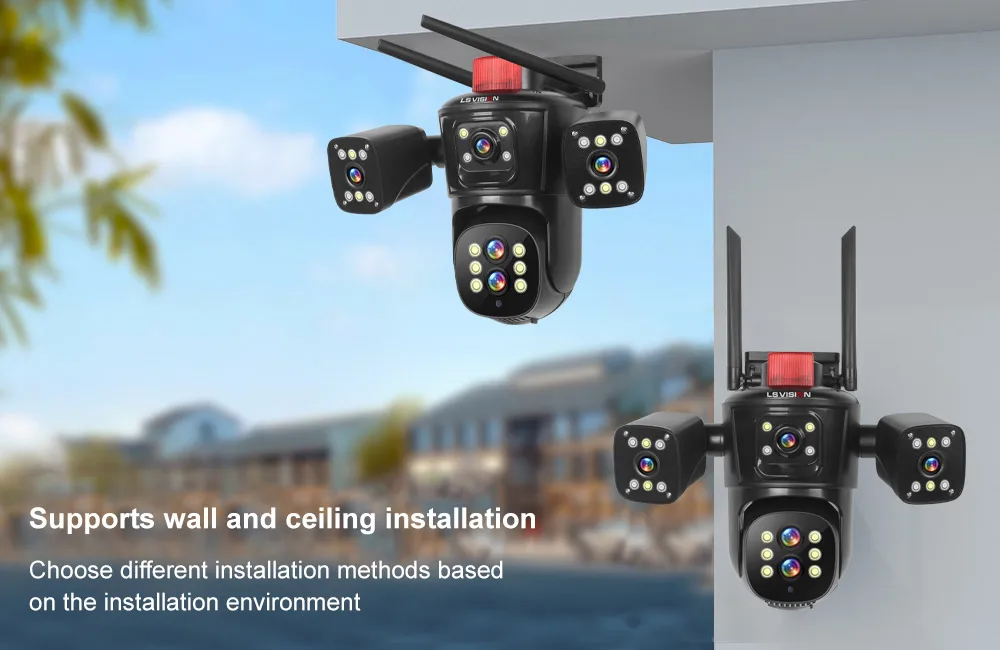 LS VISION 20MP Wifi Surveillance Camera 10X Zoom 4*Screens Outdoor Wireless Security Cameras 10k Human Detection Auto Tracking