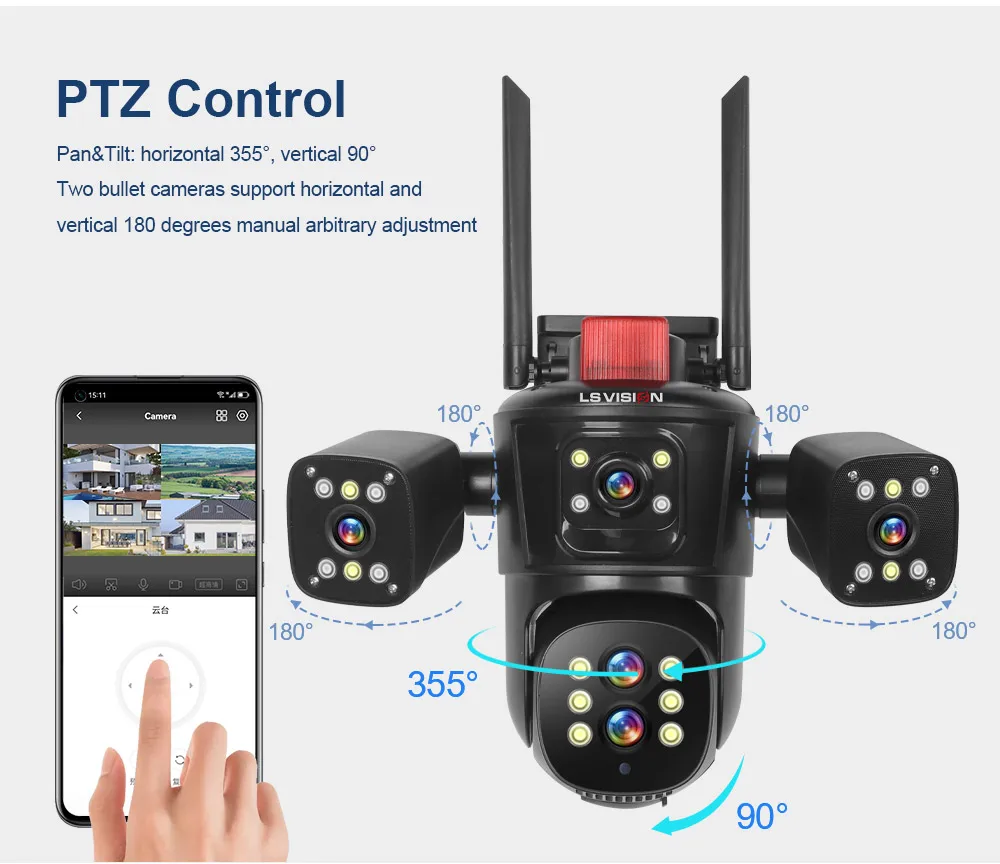 LS VISION 20MP Wifi Surveillance Camera 10X Zoom 4*Screens Outdoor Wireless Security Cameras 10k Human Detection Auto Tracking