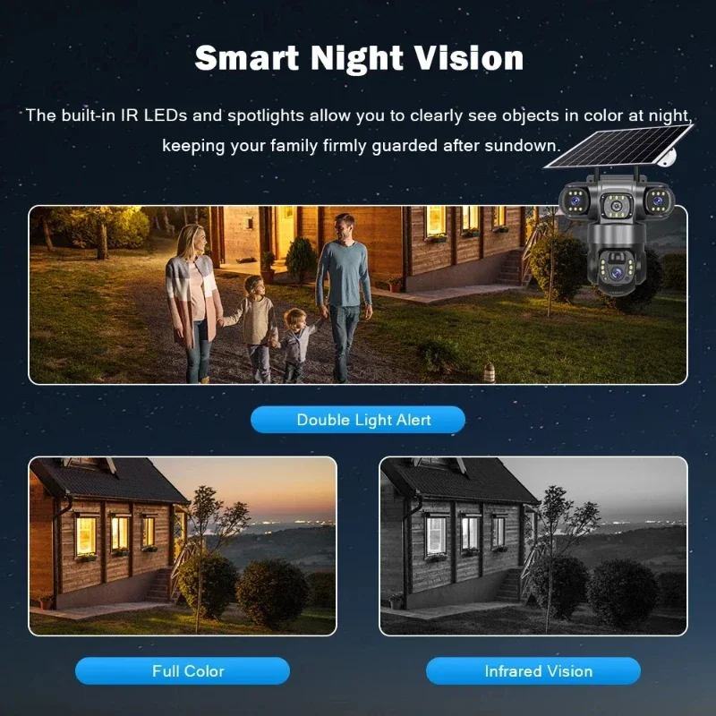 15MP 8K 3 Lens solar security cameras wifi outdoor Waterproof PIR Night Vision Two-Way Audio Mobile Tracking Security IP Cameras