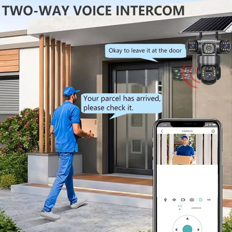 15MP 8K 3 Lens solar security cameras wifi outdoor Waterproof PIR Night Vision Two-Way Audio Mobile Tracking Security IP Cameras