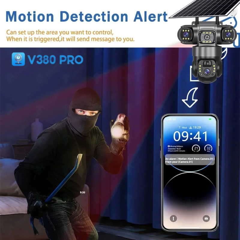 15MP 8K 3 Lens solar security cameras wifi outdoor Waterproof PIR Night Vision Two-Way Audio Mobile Tracking Security IP Cameras