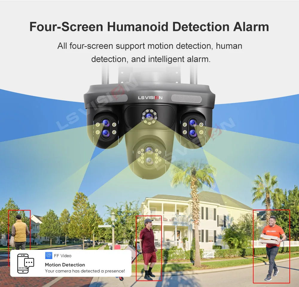 LS VISION 3/4 Screens WiFi IP Camera 10X Zoom Wireless Outdoor PTZ Cam 2 Way Audio Ai Auto Tracking Surveillance Cameras IP66