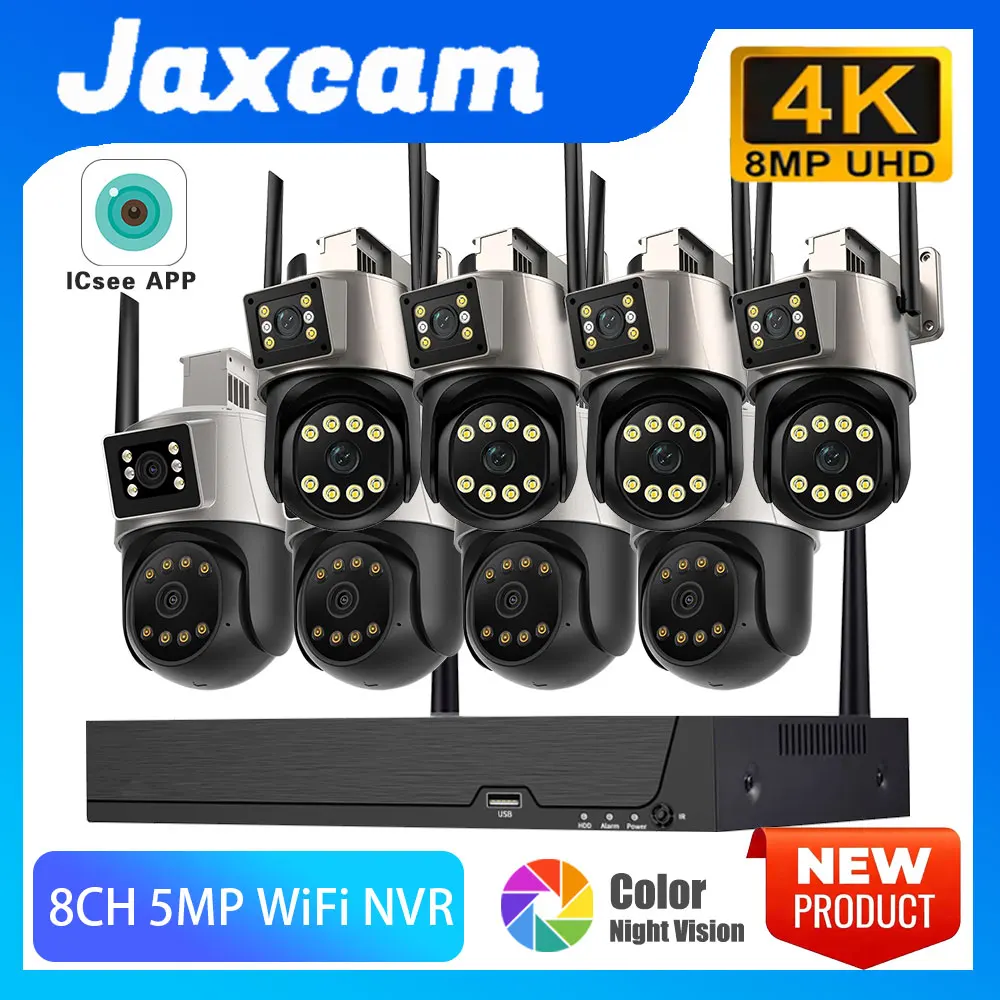 8MP 4K Wi-Fi Security Camera System 8CH NVR Kit Wireless Night Vision PTZ Two-Way Audio Indoor Outdoor CCTV Camera System ICSEE