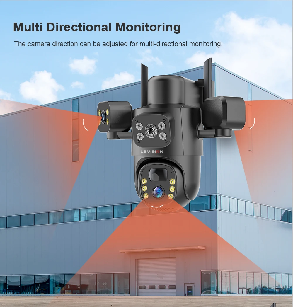 LS VISION 4G / WiFi Solar Camera 3Lenses Outdoor 15MP 4K Low Power Battery IP Camera PIR Night Vision V380 Pro CCTV Security