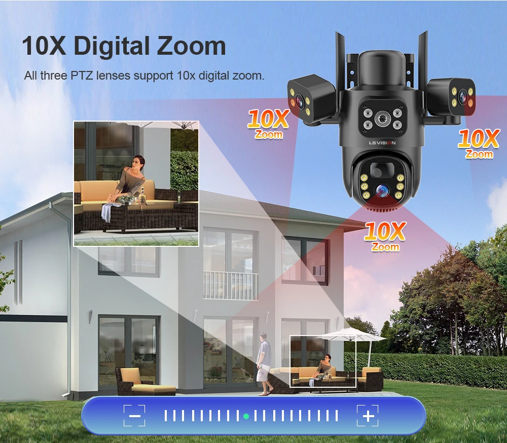 LS VISION 4G / WiFi Solar Camera 3Lenses Outdoor 15MP 4K Low Power Battery IP Camera PIR Night Vision V380 Pro CCTV Security