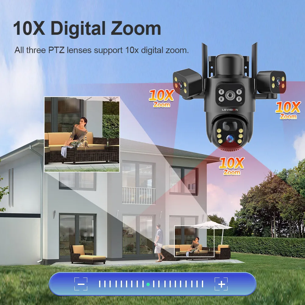 LS VISION 4G / WiFi Solar Camera 3Lenses Outdoor 15MP 4K Low Power Battery IP Camera PIR Night Vision V380 Pro CCTV Security