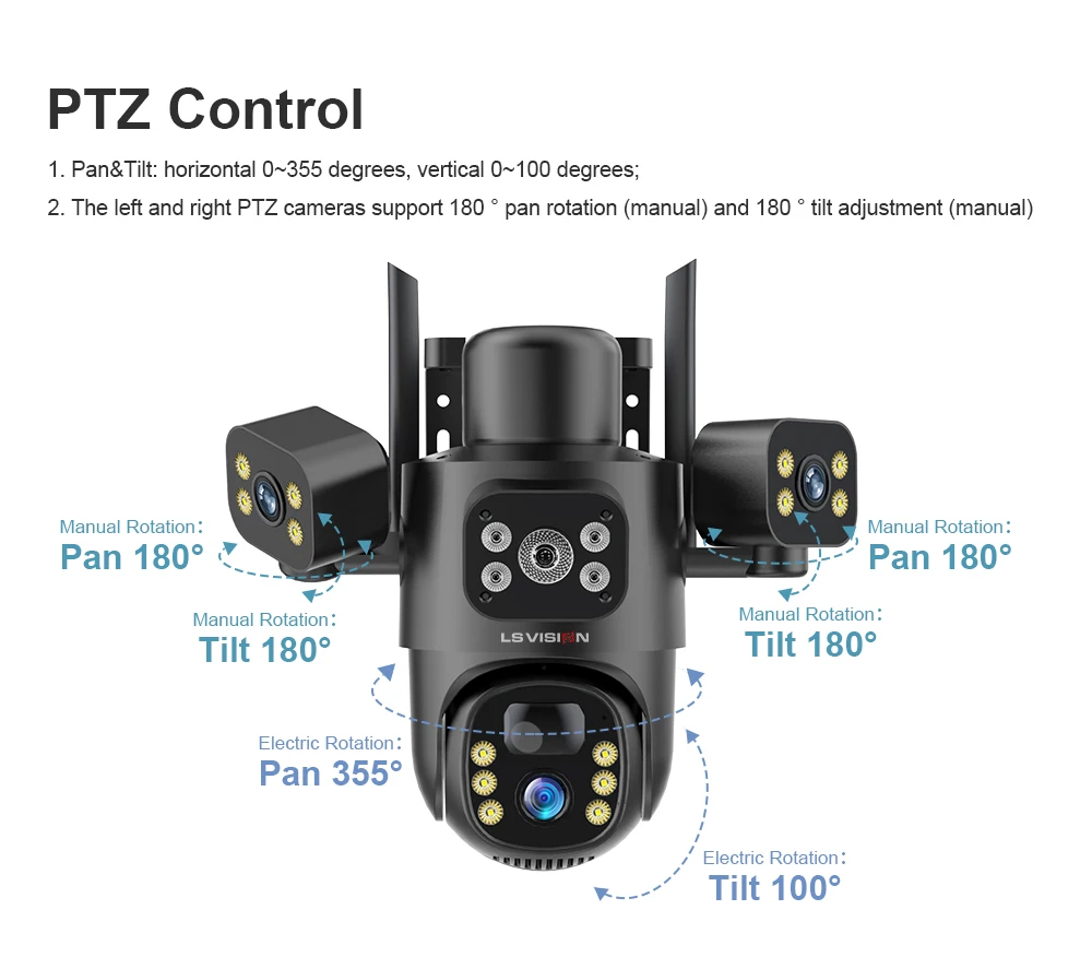 LS VISION 4G / WiFi Solar Camera 3Lenses Outdoor 15MP 4K Low Power Battery IP Camera PIR Night Vision V380 Pro CCTV Security