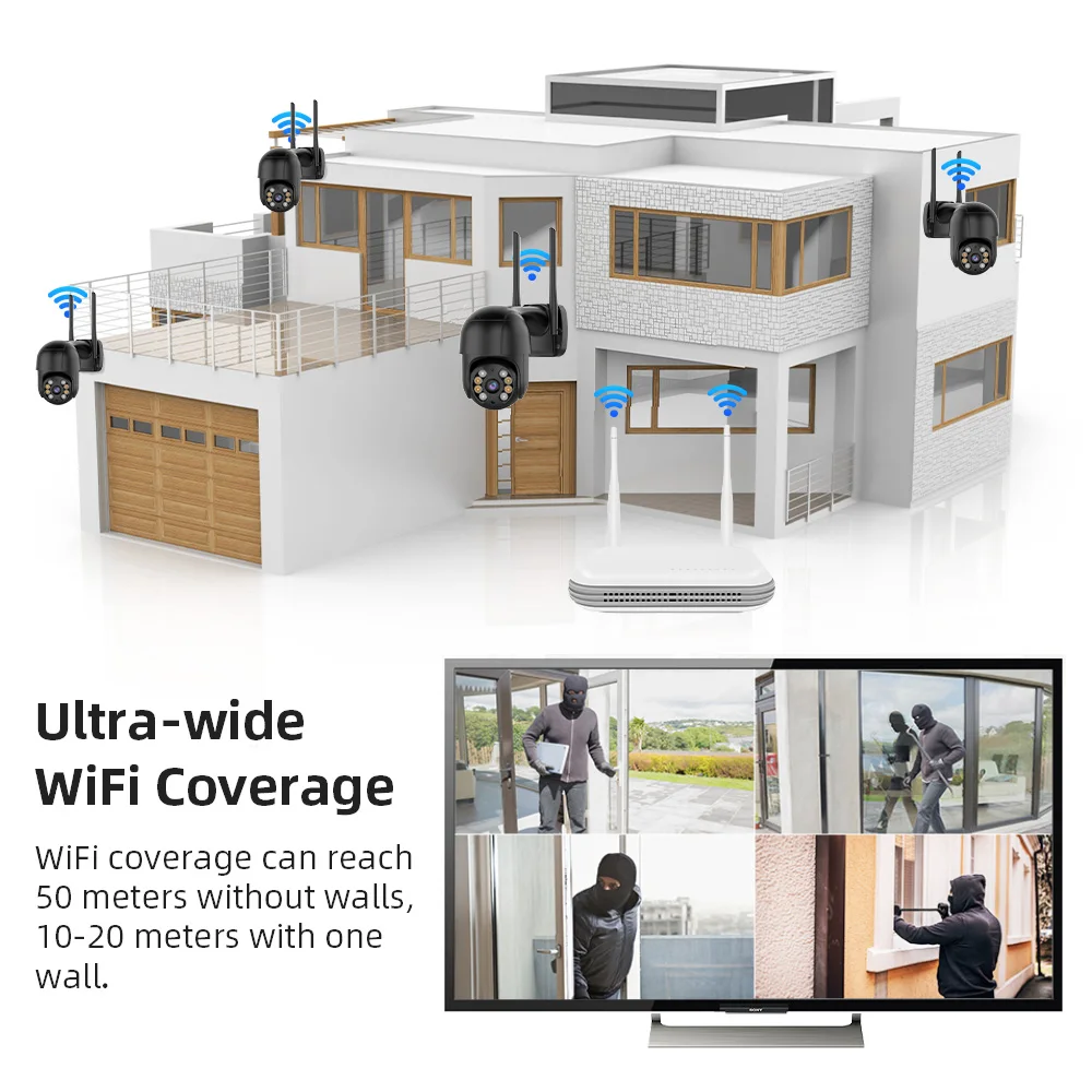 Techage H.265 3MP 4CH PTZ WiFi Security Camera Set Smart AI Human Detection CCTV Video Surveillance System E-mail Alert P2P