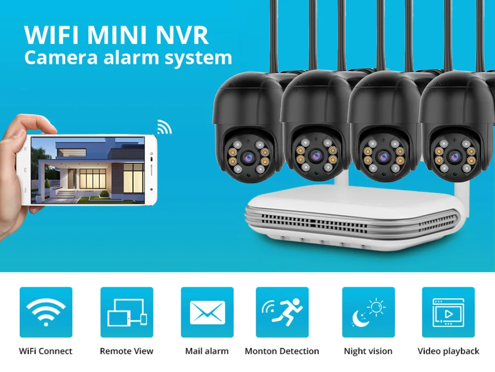 Techage H.265 3MP 4CH PTZ WiFi Security Camera Set Smart AI Human Detection CCTV Video Surveillance System E-mail Alert P2P