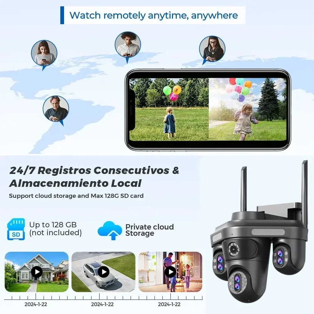 DIFANG 35MP WiFi IP Camera 4 Screens 7 Lens 10X Zoom Outdoor Wireless PTZ Security Cam Auto Tracking CCTV Surveillance Camera