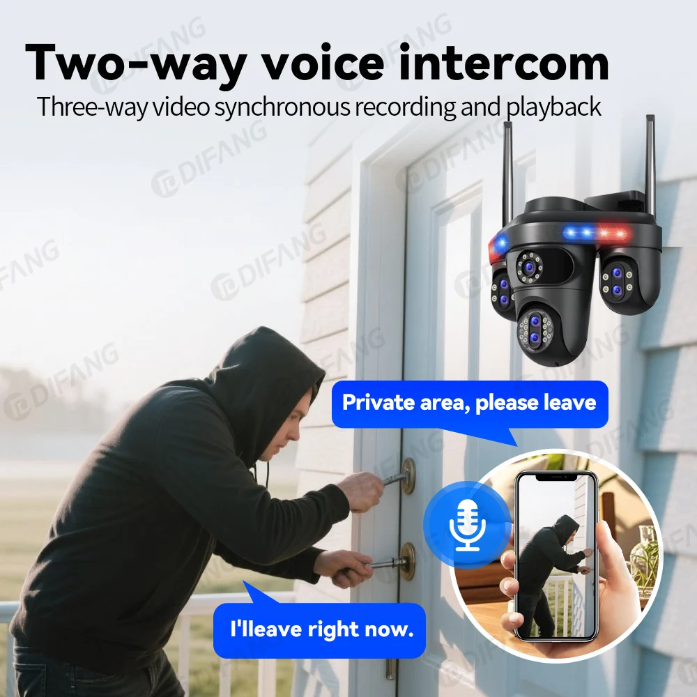 DIFANG 35MP WiFi IP Camera 4 Screens 7 Lens 10X Zoom Outdoor Wireless PTZ Security Cam Auto Tracking CCTV Surveillance Camera