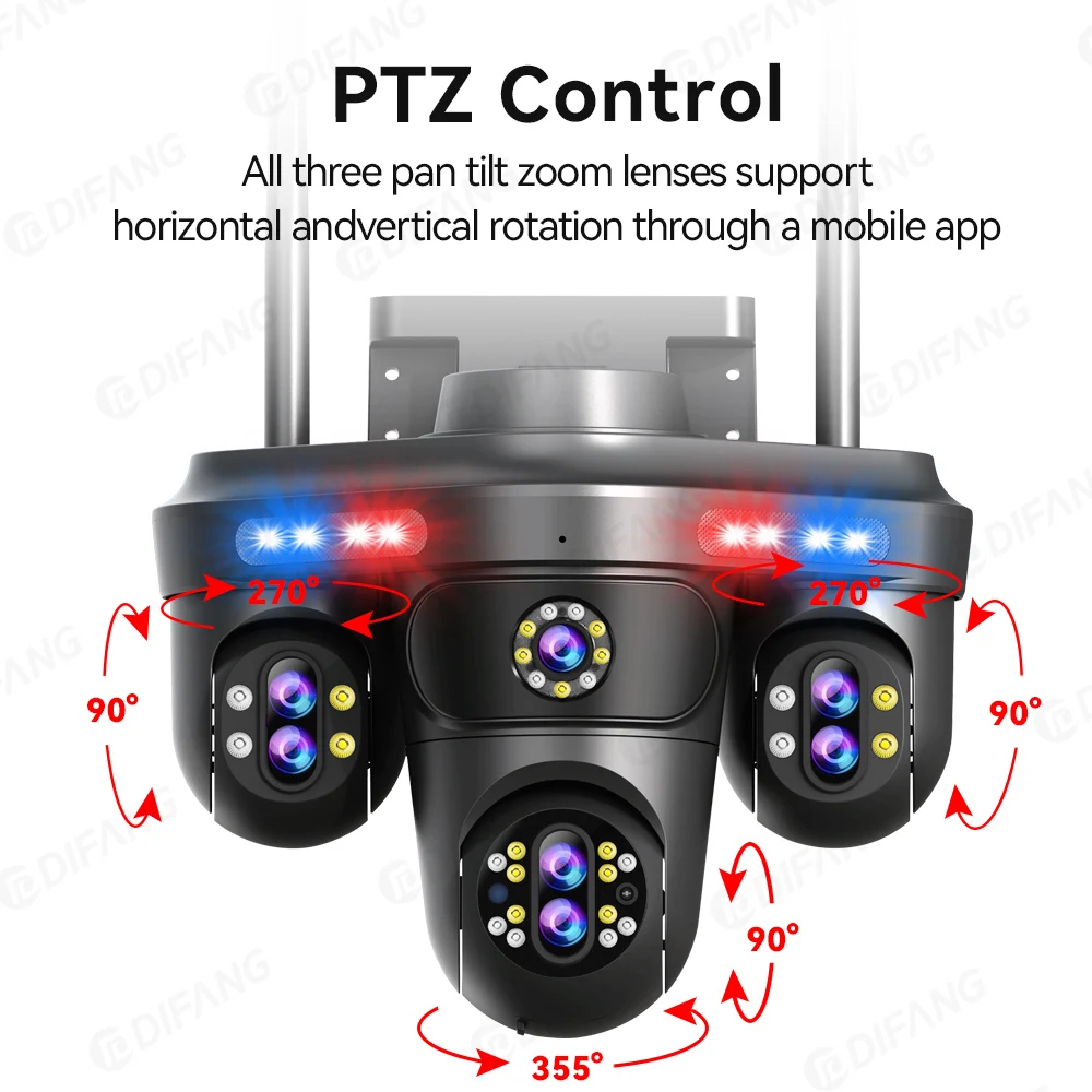 DIFANG 35MP WiFi IP Camera 4 Screens 7 Lens 10X Zoom Outdoor Wireless PTZ Security Cam Auto Tracking CCTV Surveillance Camera