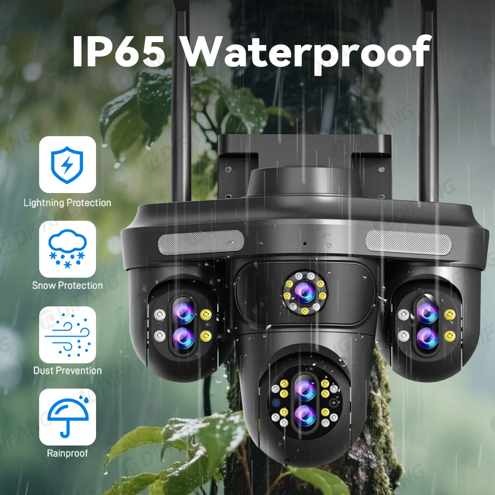 DIFANG 35MP WiFi IP Camera 4 Screens 7 Lens 10X Zoom Outdoor Wireless PTZ Security Cam Auto Tracking CCTV Surveillance Camera