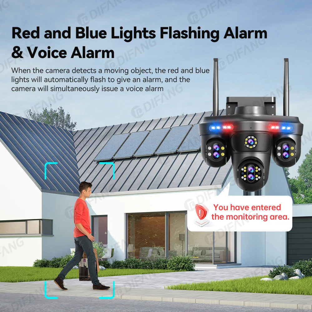 DIFANG 35MP WiFi IP Camera 4 Screens 7 Lens 10X Zoom Outdoor Wireless PTZ Security Cam Auto Tracking CCTV Surveillance Camera