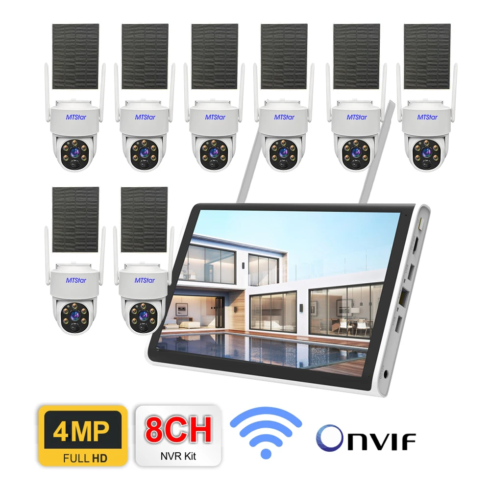 4CH/8CH 4MP Wireless WIFI NVR ＆ Solar Panel Battery PTZ Camera Outdoor Video Surveillance System  Wifi DVR  with 10 Inch Monitor
