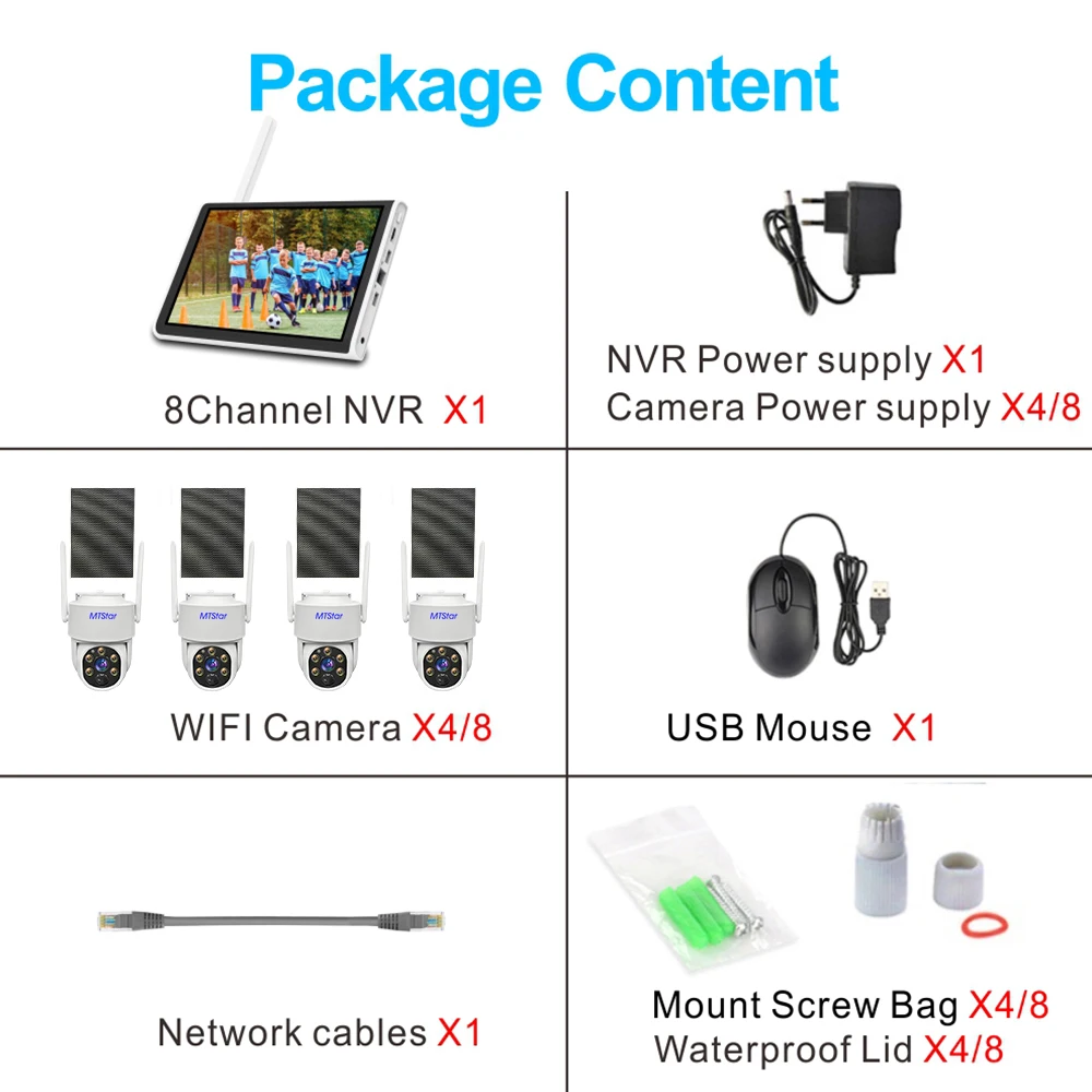 4CH/8CH 4MP Wireless WIFI NVR ＆ Solar Panel Battery PTZ Camera Outdoor Video Surveillance System  Wifi DVR  with 10 Inch Monitor