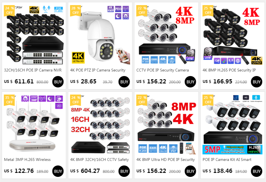 4K 8MP Ultra HD POE IP Security Camera System NVR Kit With Audio Out Door Bullet Indoor Dome Human Detection Video Surveillance