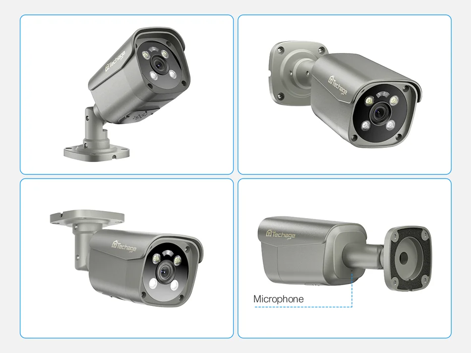 Techage 4K 8MP Surveillance Camera System H.265 8CH PoE NVR Kit Human Detection Red-bule Light Alarm P2P Video Audio CCTV Camera