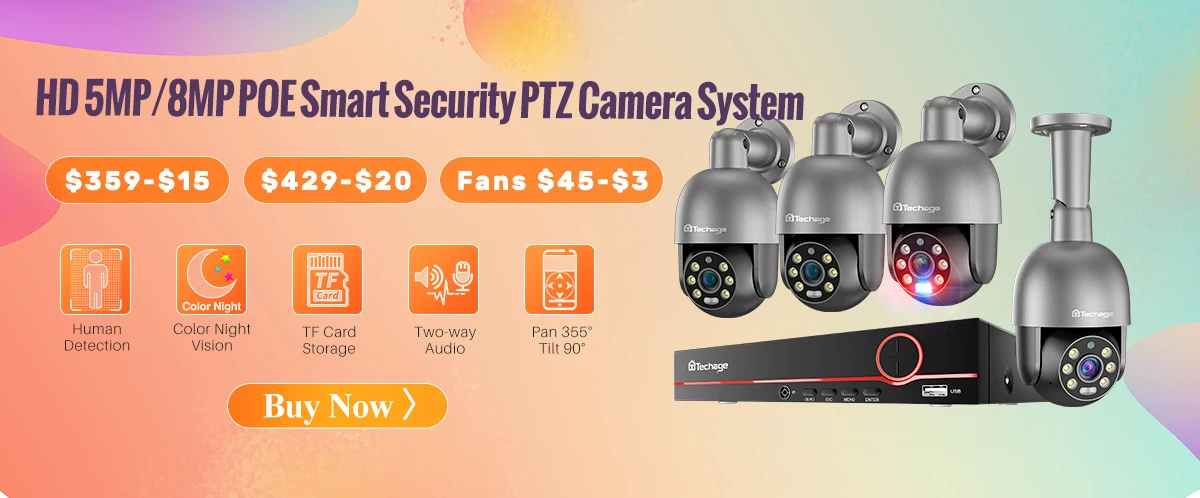 Techage 4K 8MP Surveillance Camera System H.265 8CH PoE NVR Kit Human Detection Red-bule Light Alarm P2P Video Audio CCTV Camera