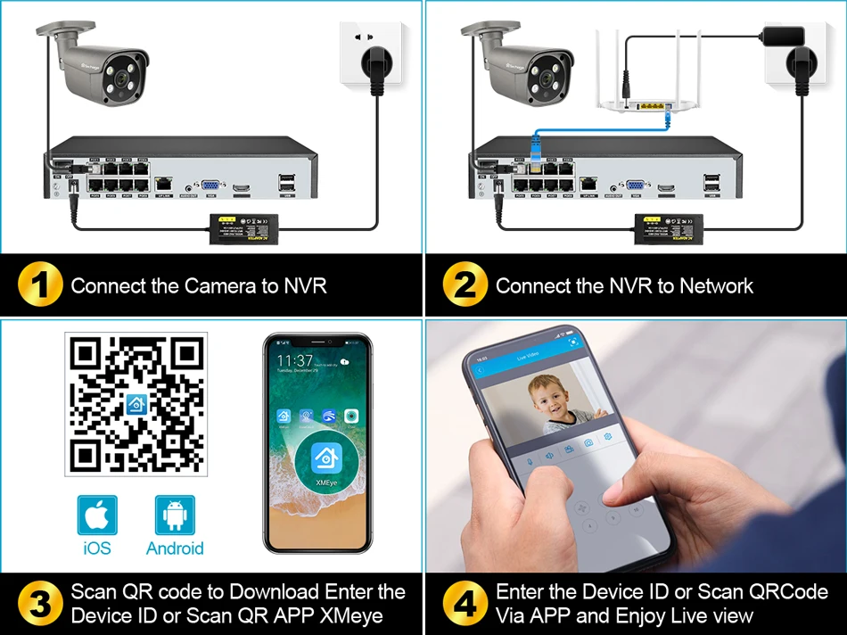 Techage 4K 8MP Surveillance Camera System H.265 8CH PoE NVR Kit Human Detection Red-bule Light Alarm P2P Video Audio CCTV Camera