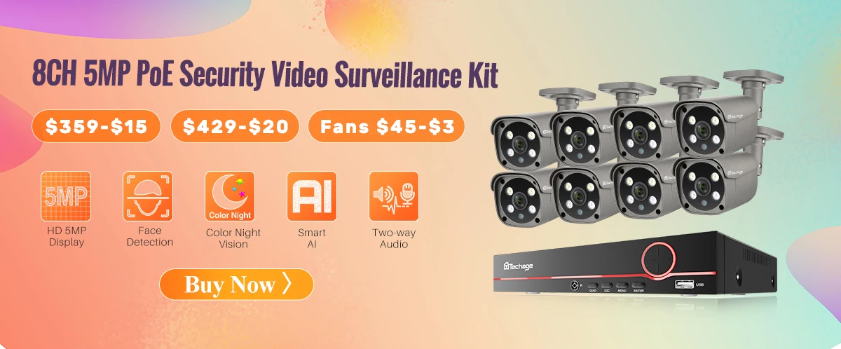 Techage 4K 8MP Surveillance Camera System H.265 8CH PoE NVR Kit Human Detection Red-bule Light Alarm P2P Video Audio CCTV Camera