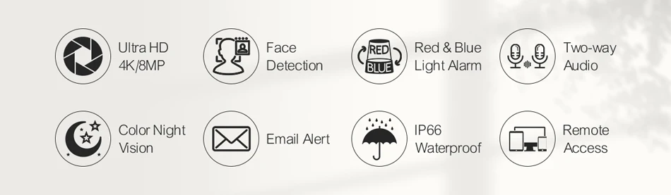 Techage 4K 8MP Surveillance Camera System H.265 8CH PoE NVR Kit Human Detection Red-bule Light Alarm P2P Video Audio CCTV Camera