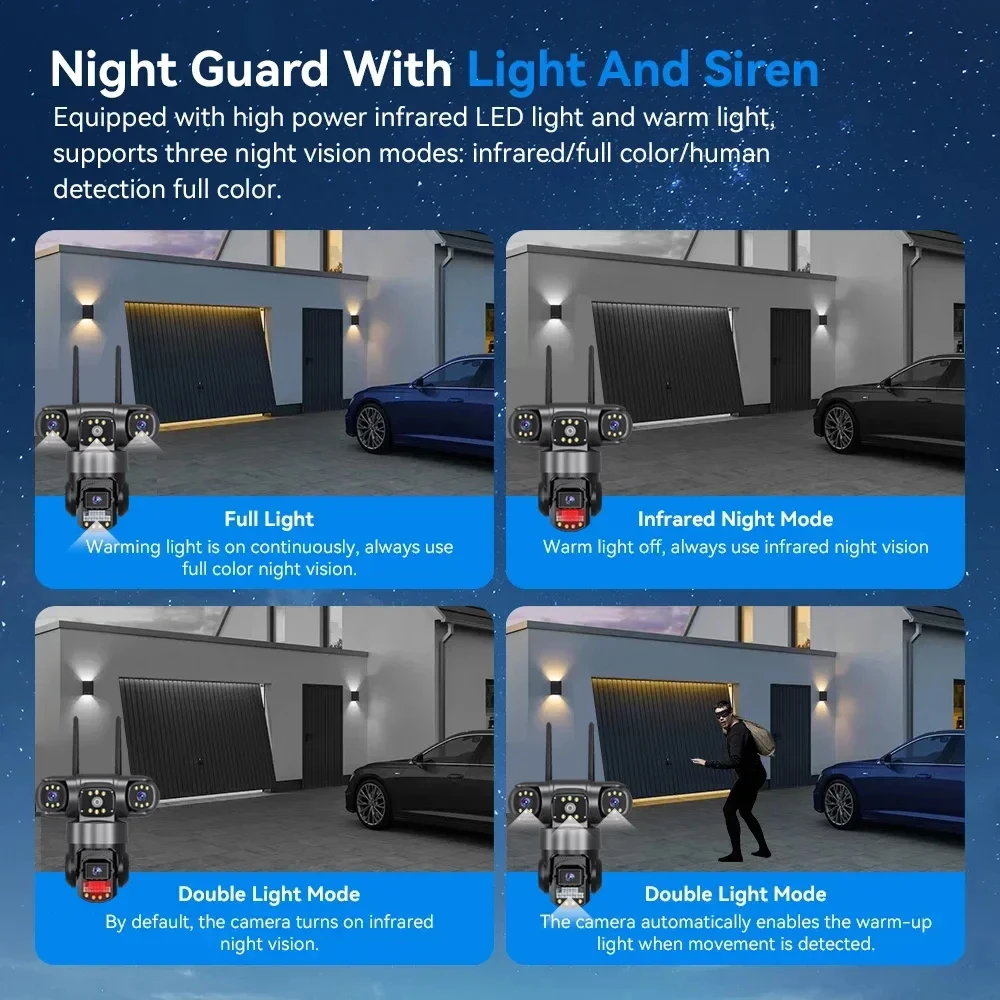 V380 WiFi Surveillance Camera-Outdoor IP Cameras 15MP Triple Lenses Security Video Monitor, Color Night Vision, Waterproof