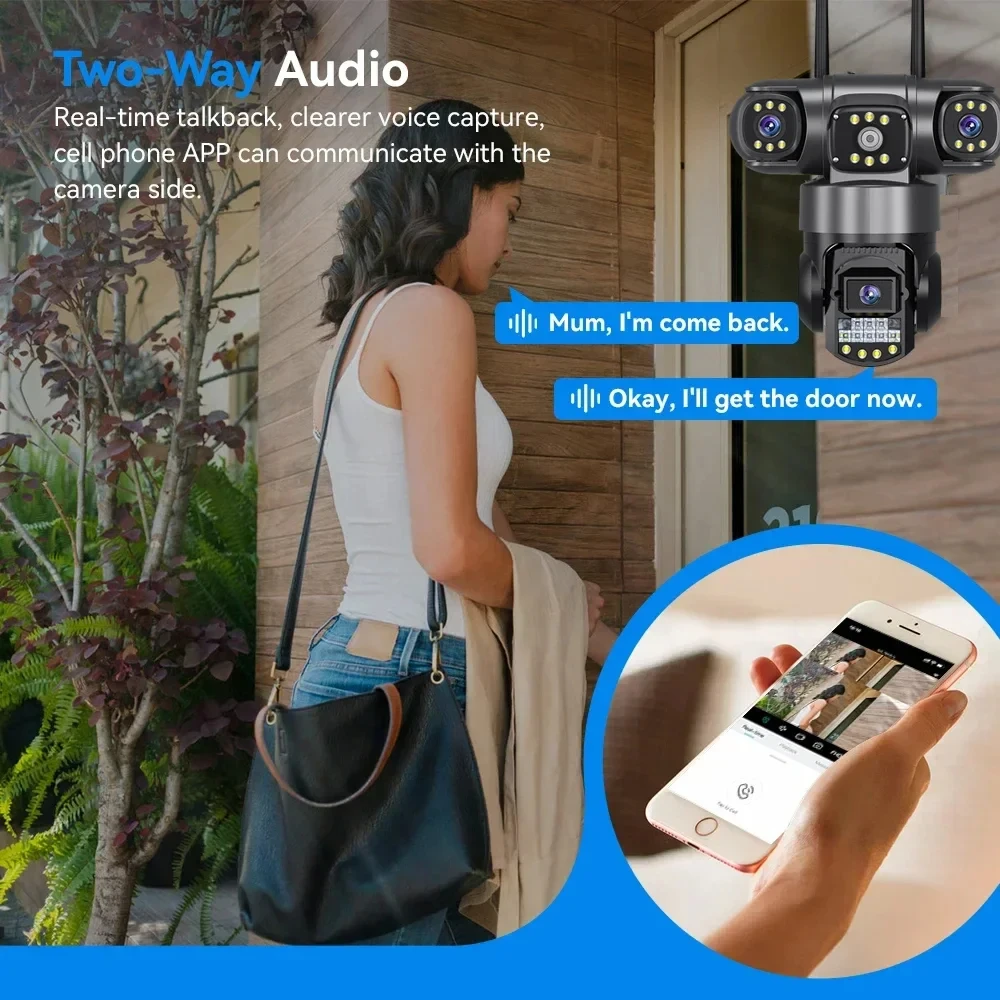 V380 WiFi Surveillance Camera-Outdoor IP Cameras 15MP Triple Lenses Security Video Monitor, Color Night Vision, Waterproof