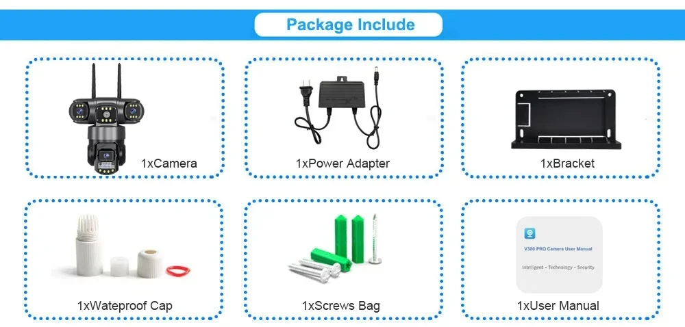 V380 WiFi Surveillance Camera-Outdoor IP Cameras 15MP Triple Lenses Security Video Monitor, Color Night Vision, Waterproof