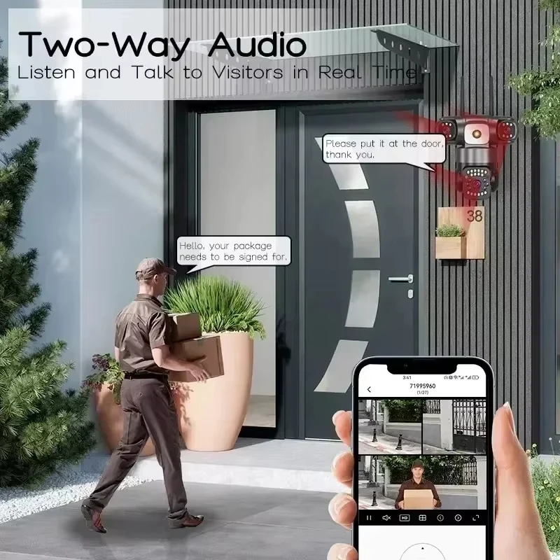 V380 WiFi Surveillance Camera-Outdoor IP Cameras 15MP Triple Lenses Security Video Monitor, Color Night Vision, Waterproof