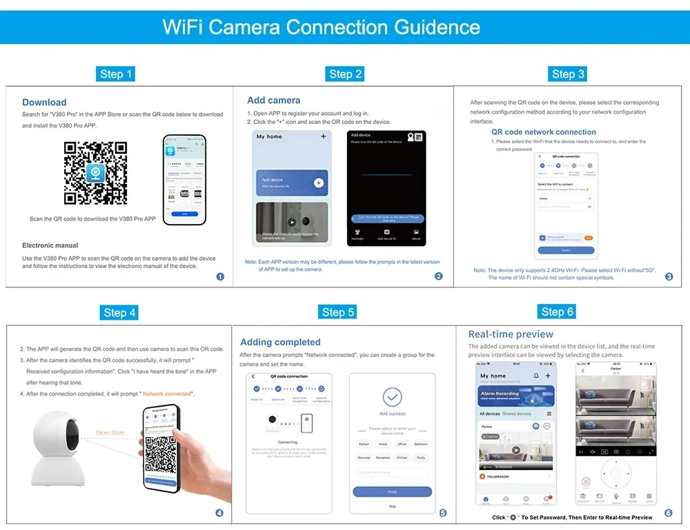 V380 WiFi Surveillance Camera-Outdoor IP Cameras 15MP Triple Lenses Security Video Monitor, Color Night Vision, Waterproof