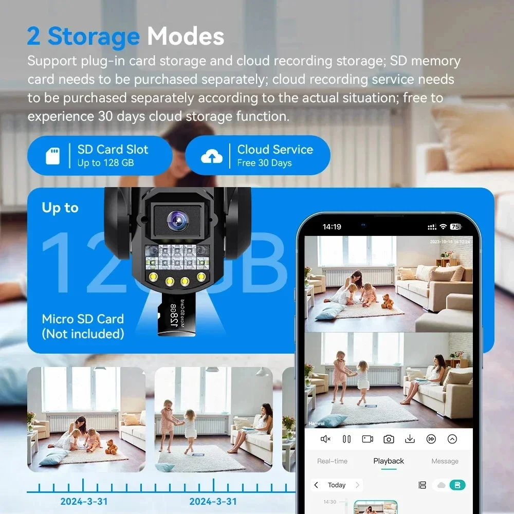 V380 WiFi Surveillance Camera-Outdoor IP Cameras 15MP Triple Lenses Security Video Monitor, Color Night Vision, Waterproof