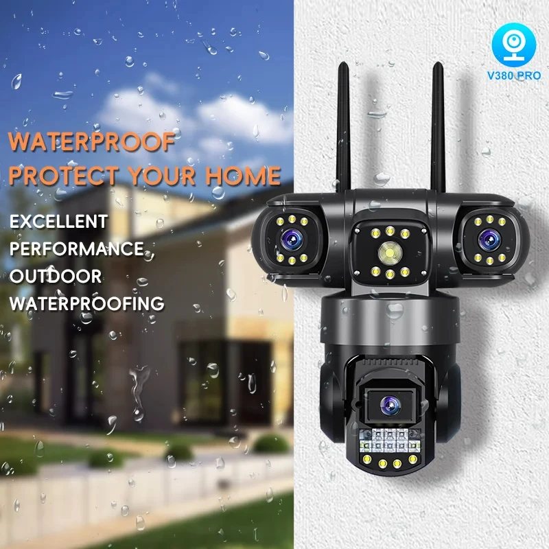 V380 WiFi Surveillance Camera-Outdoor IP Cameras 15MP Triple Lenses Security Video Monitor, Color Night Vision, Waterproof