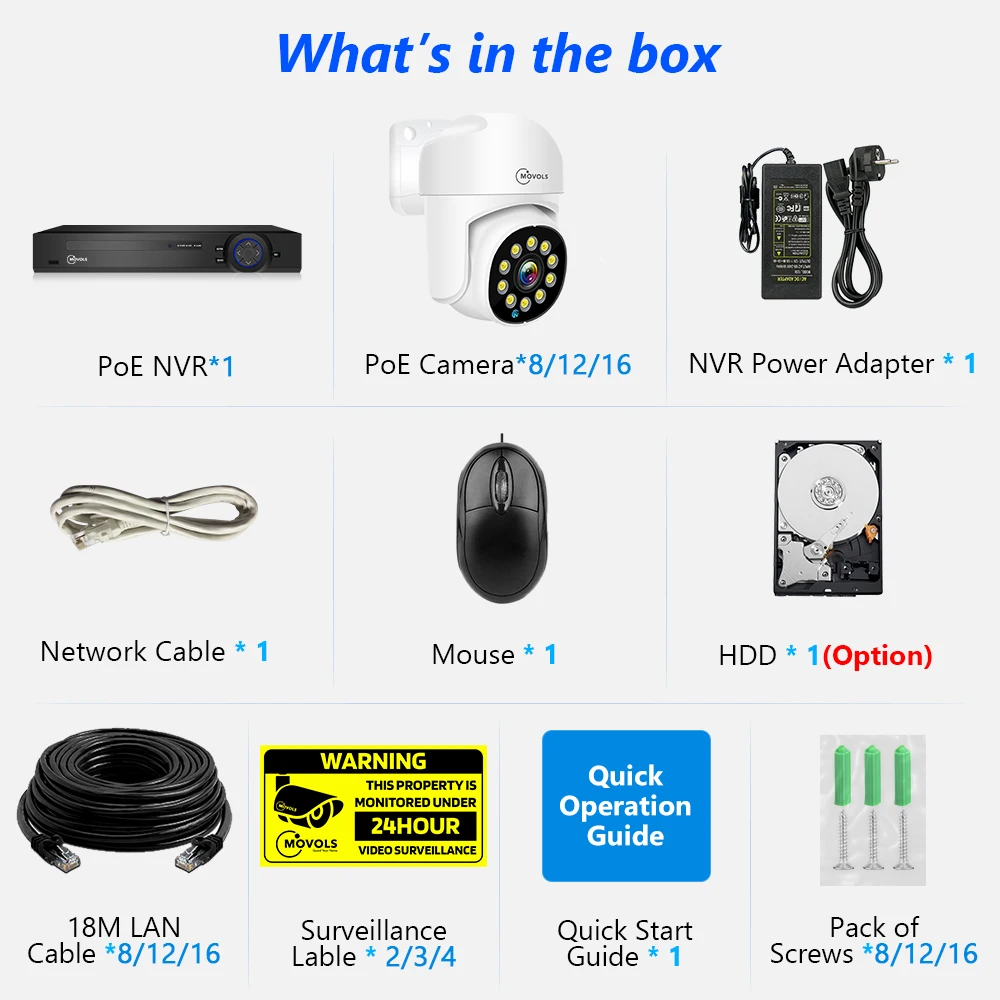 Movols 4K 16CH XMEYE POE Surveillance System 8MP 4MP Two Way Audio PTZ CCTV System AI P2P Security Camera Video Surveillance Kit