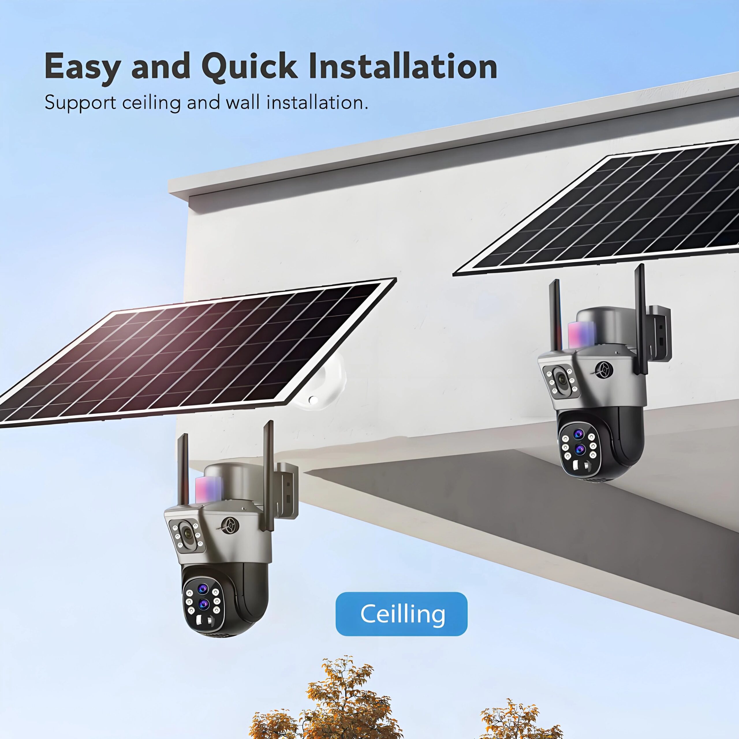 10X Zoom Wireless Outdoor WiFi Solar Camera 6K 12MP Dual Screen HD Color Night Vision PIR Auto Tracking PTZ IP Surveillance Cam