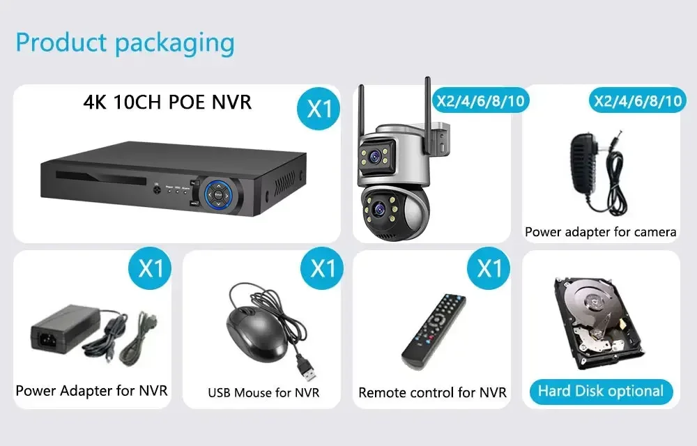 4K POE 10CH NVR Kit Dual Lens 8MP Security WIFI PTZ Camera Auto Track System CCTV Outdoor IP Home Video Surveillance Camera Set