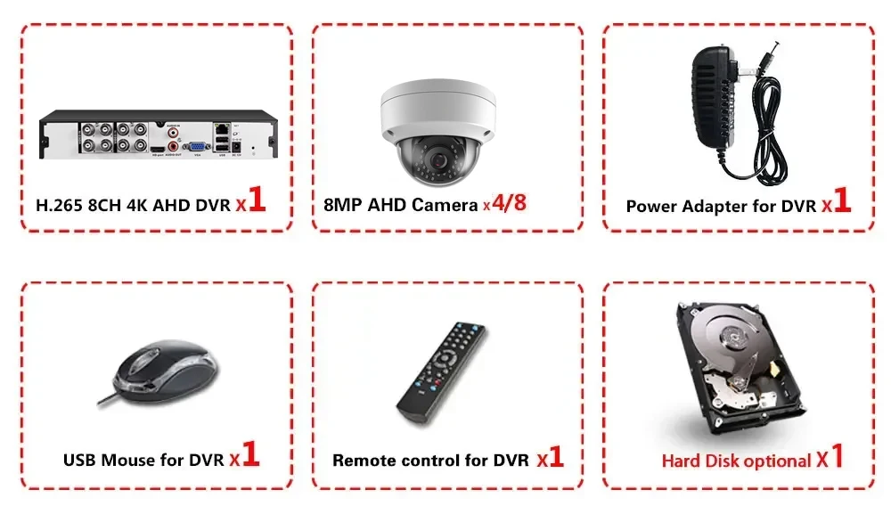 8CH 4K AHD DVR CCTV System 8MP Security Dome Cameras IR Indoor Outdoor Video Surveillance CCTV Kit Face Motion Detection Kit
