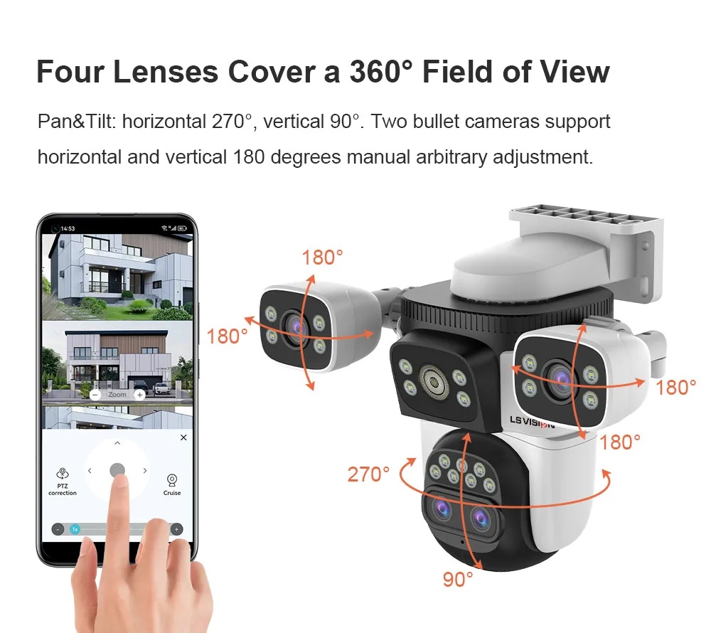 LS VISION 35MP Outdoor Security Camera with 10X Optical Zoom 7/5 Lens WiFi Cam Home Safety