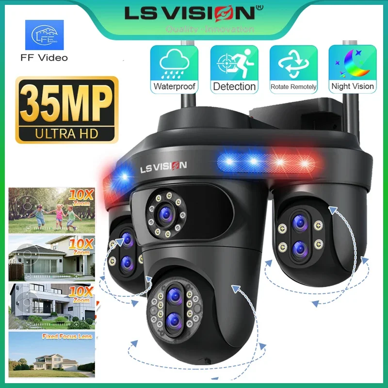 LS VISION 35MP Outdoor Security Camera with 10X Optical Zoom 7/5 Lens WiFi Cam Home Safety