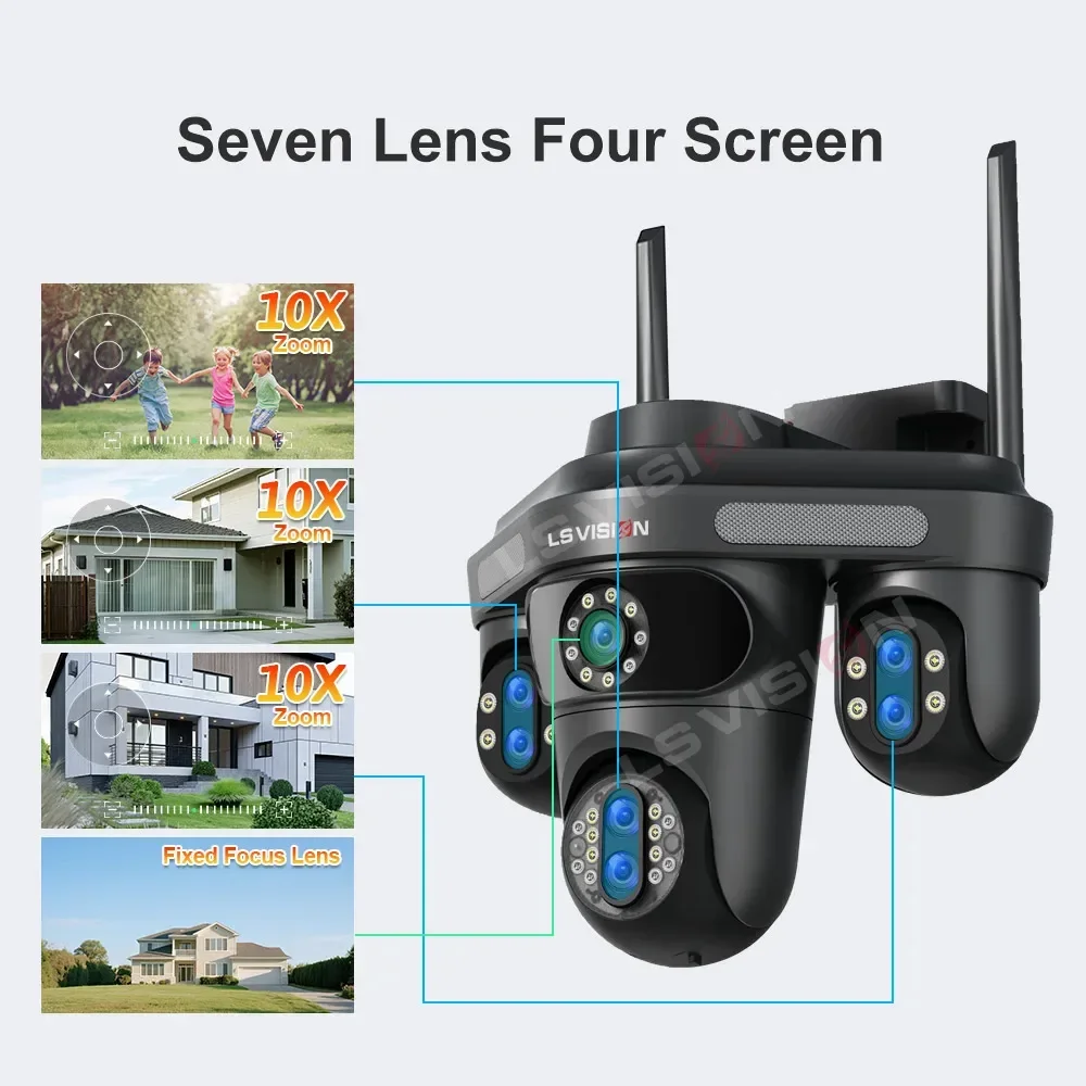 LS VISION 35MP Outdoor Security Camera with 10X Optical Zoom 7/5 Lens WiFi Cam Home Safety