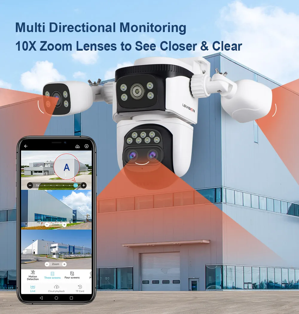 LS VISION 35MP Outdoor Security Camera with 10X Optical Zoom 7/5 Lens WiFi Cam Home Safety