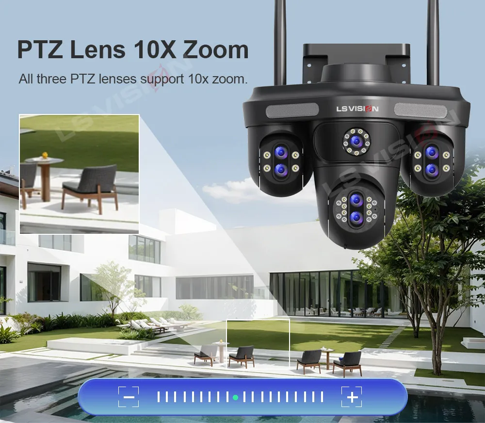 LS VISION 35MP Outdoor Security Camera with 10X Optical Zoom 7/5 Lens WiFi Cam Home Safety