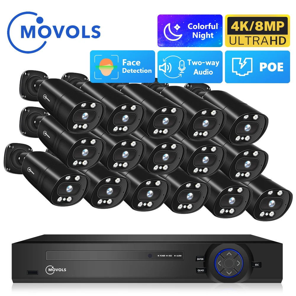 Movols 4K 16CH XMEYE POE Security Camerae System 5MP 8MP Two Way Audio CCTV Camera System AI P2P Video Surveillance Kit Movols 4K 16CH XMEYE POE Security Camerae System 5MP 8MP Two Way Audio CCTV Camera System AI P2P Video Surveillance Kit