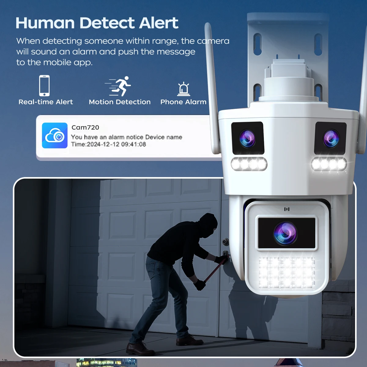 JOOAN 12MP Three Lens IP Camera PTZ Outdoor Three Screen night vision 5g WiFi Security Camera Auto Tracking Cctv camera