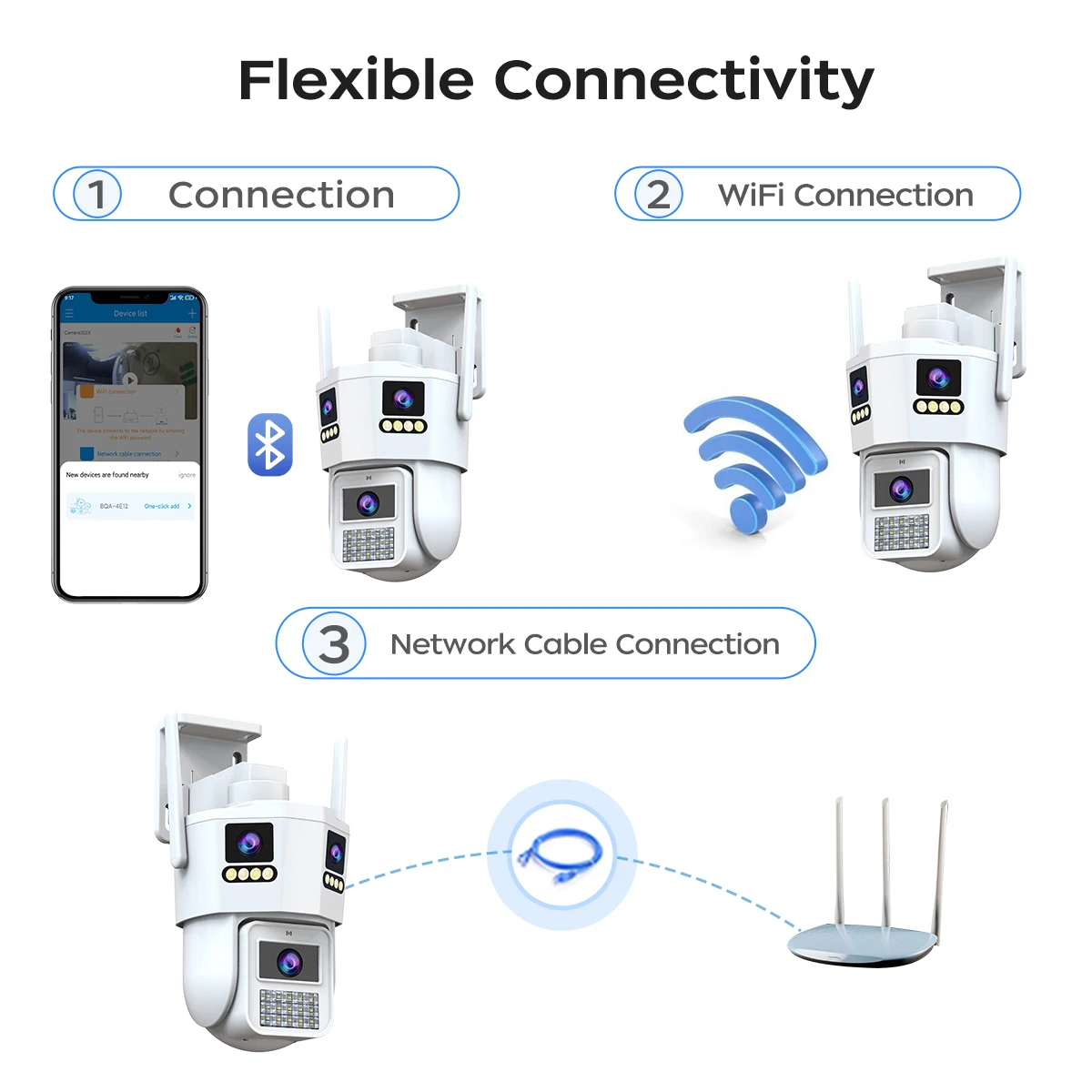 JOOAN 12MP Three Lens IP Camera PTZ Outdoor Three Screen night vision 5g WiFi Security Camera Auto Tracking Cctv camera