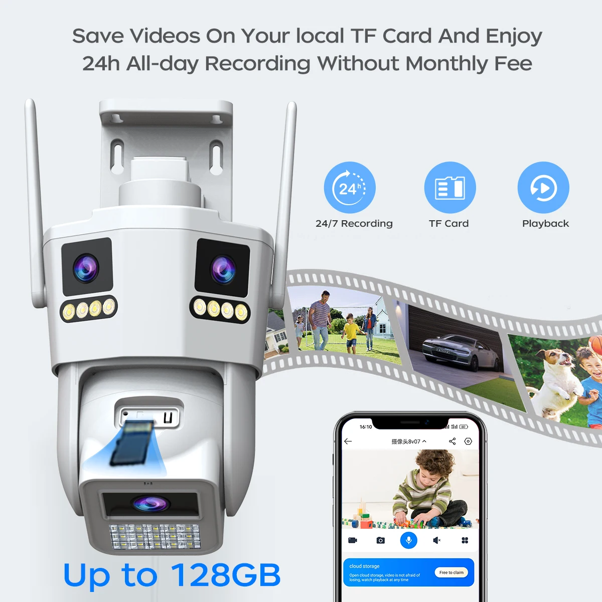 JOOAN 12MP Three Lens IP Camera PTZ Outdoor Three Screen night vision 5g WiFi Security Camera Auto Tracking Cctv camera